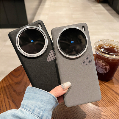 高级小众素皮纹睿智黑适用vivoX300手机壳新款X200pro散热三角孔x100ultra时尚防摔x100spro保护套200mini男