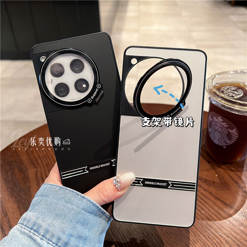 适用一加12手机壳全包简约创意玻璃隐形镜头支架1+12保护套新款男防摔高级感一加Ace3防指纹超薄磁吸磨砂外壳