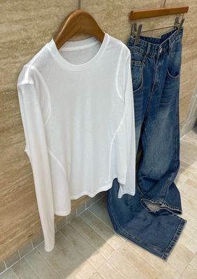 设计感不规则拼接显瘦简约T恤女2025秋冬舒适长袖打底衫内搭上衣