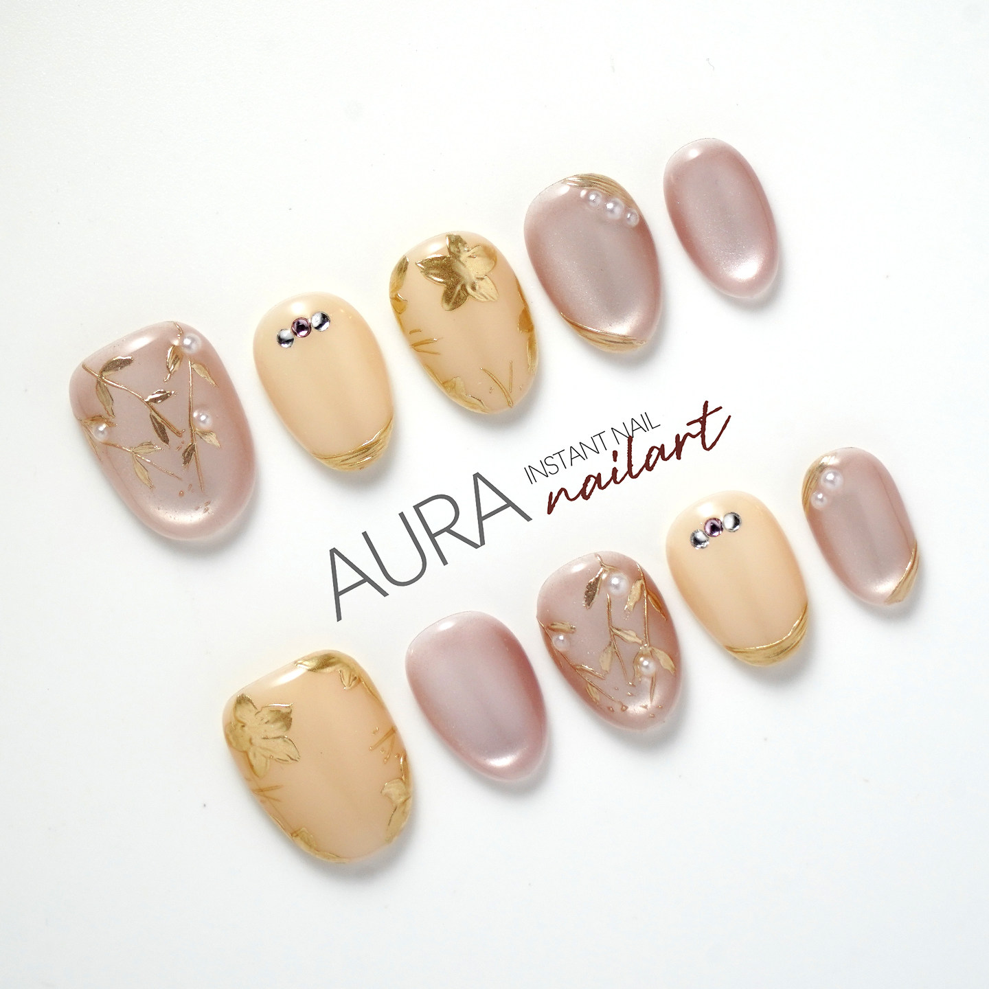 AuraNail【花楹】纯手工穿戴甲2026短款高级感气质手绘珍珠猫眼,彩妆/香水/美妆工具,穿戴甲/甲片,淘宝优惠券,粉丝福利购,淘宝优惠卷