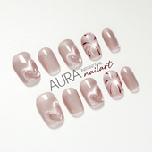 纯手工穿戴甲2026短款 AuraNail 心动烟花 高级裸粉爱心烟花猫眼