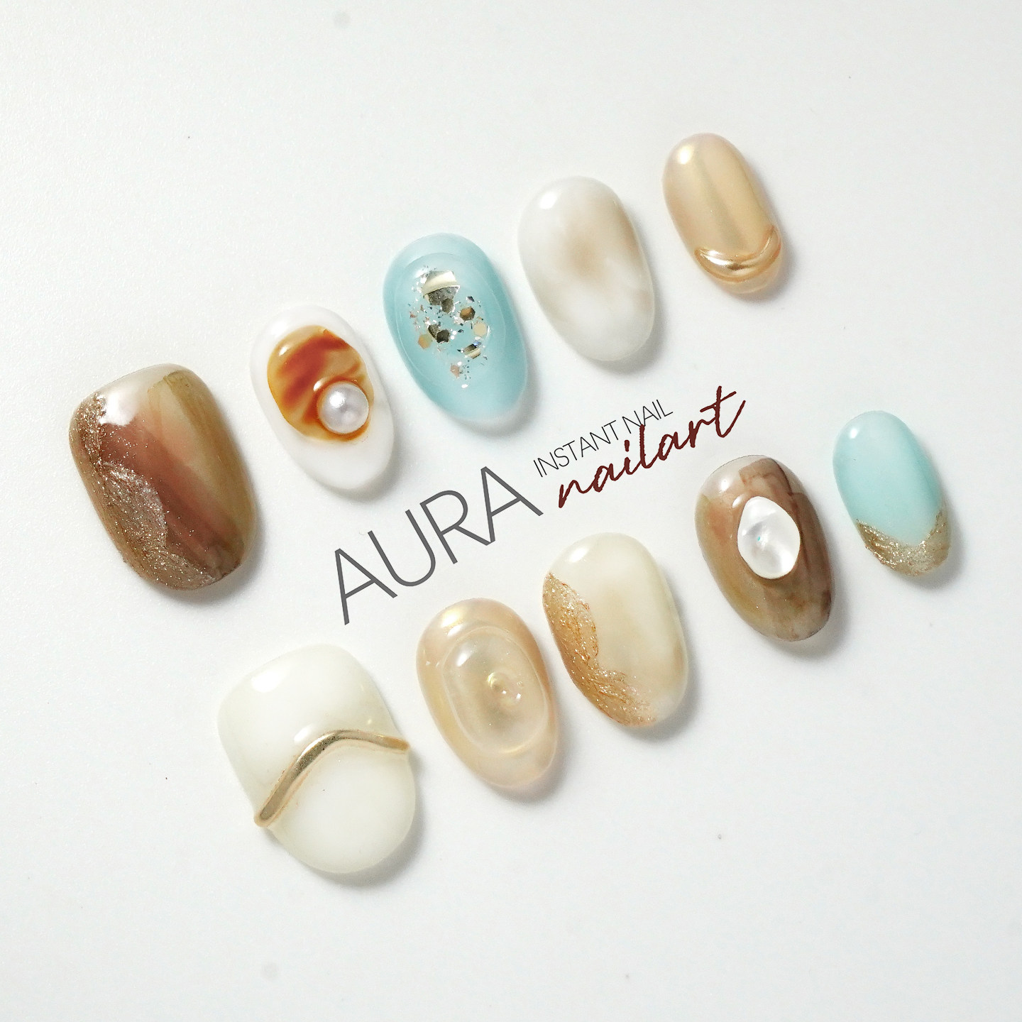 AuraNail【海盐奶昔】纯手工穿戴甲2026新款高级感秋冬时尚小清新,彩妆/香水/美妆工具,穿戴甲/甲片,淘宝优惠券,粉丝福利购,淘宝优惠卷