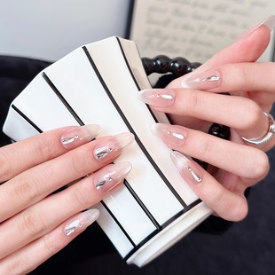 裸色氛围感气质美甲 纯手工穿戴甲2025中长款 AuraNail 星泪低语