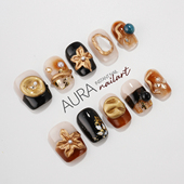 AuraNail 中古黑金 纯手工穿戴甲2026秋冬高级感老钱风复古雕花