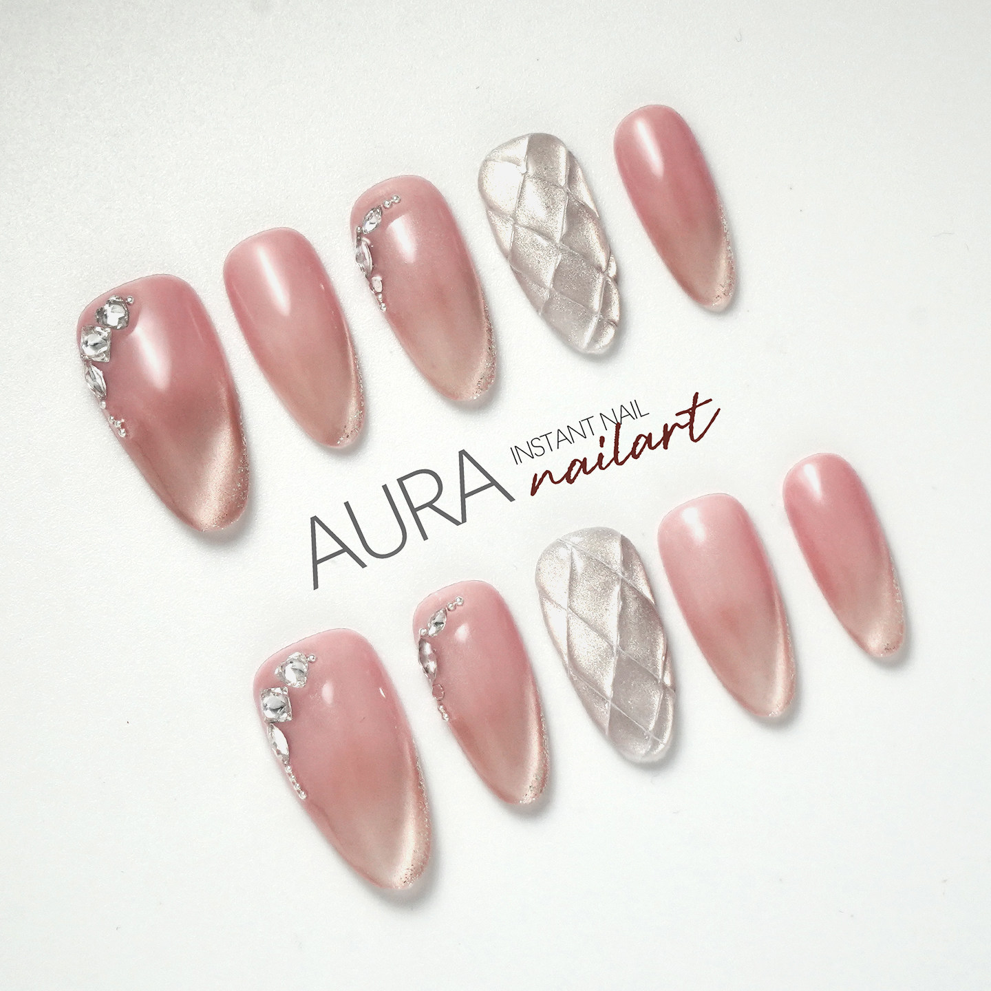 AuraNail【沁粉流光】纯手工穿戴甲2026中长款高级感法式猫眼婚甲,彩妆/香水/美妆工具,穿戴甲/甲片,淘宝优惠券,粉丝福利购,淘宝优惠卷