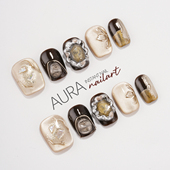 AuraNail 高级感黑棕金属酷飒风 纯手工穿戴甲2026短款 时尚 摩登