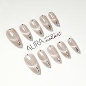 AuraNail 极光虾线气质猫眼 法式 人鱼泪 纯手工穿戴甲高级中长款