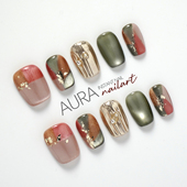 纯手工穿戴甲短款 AuraNail 睡莲 高级感拼接彩绘撞色猫眼显白