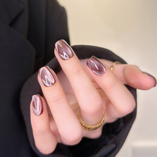 高级切面猫眼显白 纯手工穿戴甲2025秋冬短款 AuraNail 空间缎光