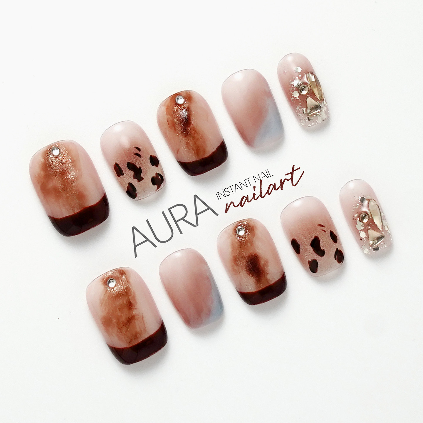 AuraNail【鎏金可可】纯手工穿戴甲2026高级感秋冬豹纹细闪晕染,彩妆/香水/美妆工具,穿戴甲/甲片,淘宝优惠券,粉丝福利购,淘宝优惠卷