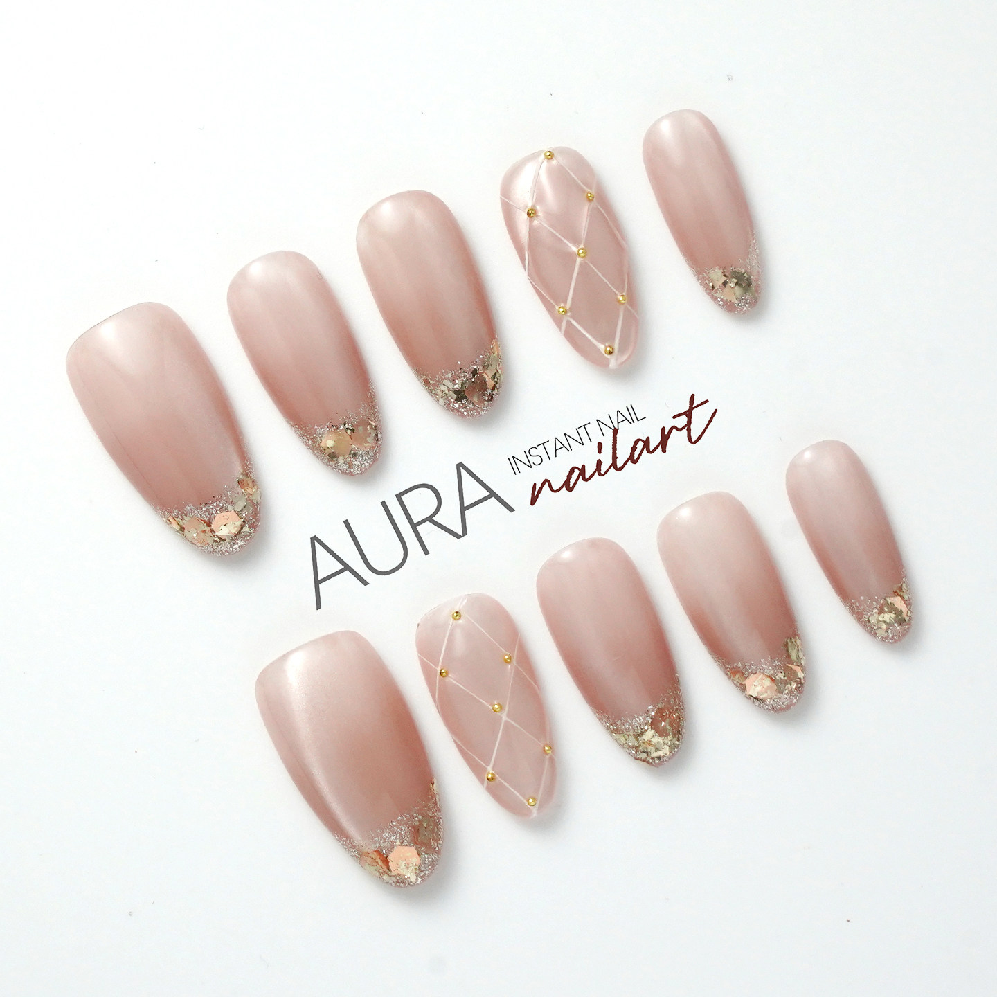 AuraNail【菱光秘境】纯手工穿戴甲高级感中长款法式亮片格纹猫眼,彩妆/香水/美妆工具,穿戴甲/甲片,淘宝优惠券,粉丝福利购,淘宝优惠卷