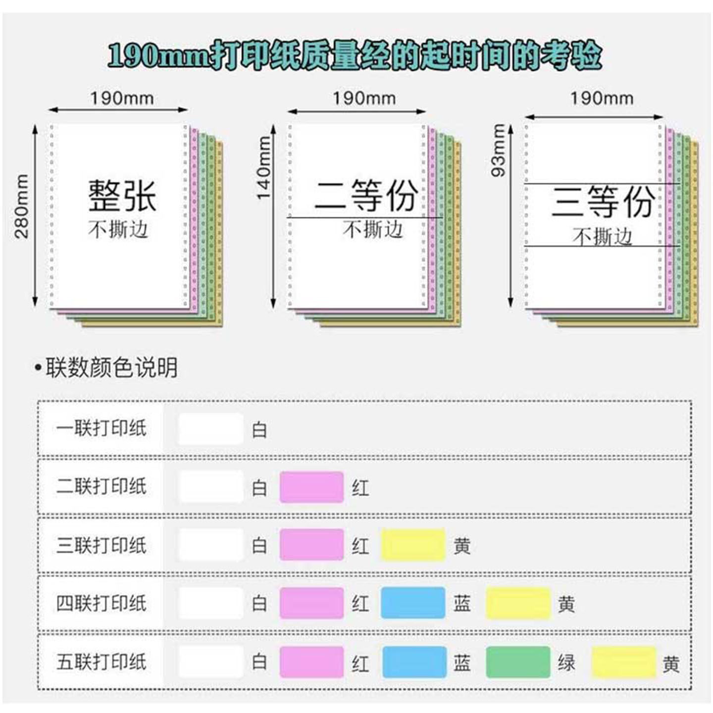 190mm针式电脑打印纸一联二联三联二等分四联五联三等分发货清单