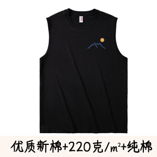 顶峰山顶见 简约百搭纯棉T恤无袖背心美式风景印花衣服坎肩男大码