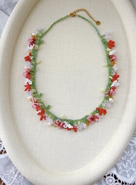 弋朵手作【森林小红帽】个性小众串珠锁骨项链定制礼物