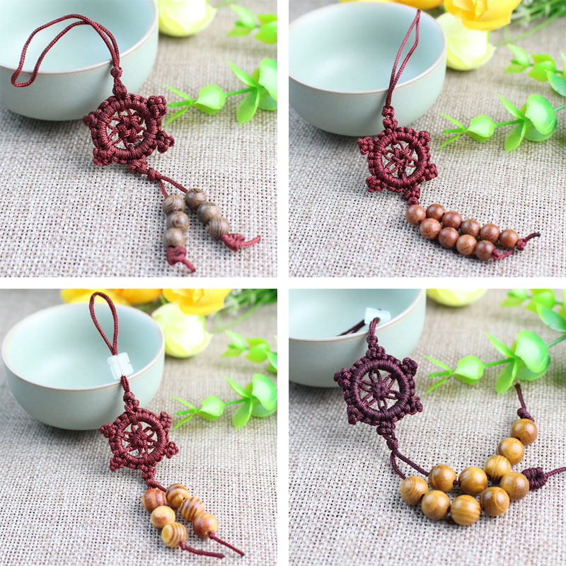 法轮结吊坠天然木质小挂件佛珠手串项链DIY配件材料流苏玉佩挂绳