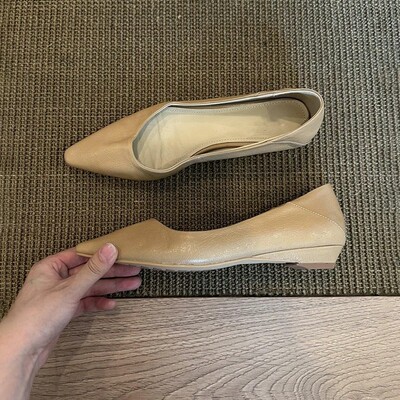 row风牛皮版~小坡跟尖头浅口单鞋女2025新款春秋季通勤平底女鞋