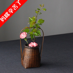 花器 禅 竹编 日式 毛竹工艺 花篮 花架 茶道装饰配件