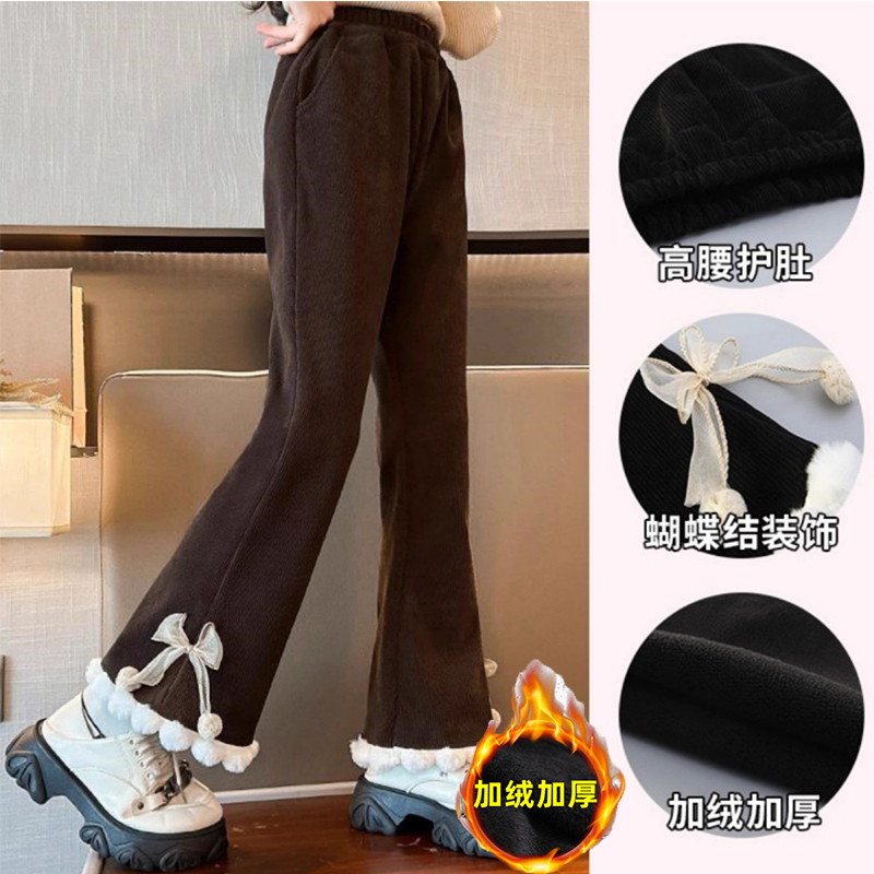女童喇叭裤冬季加绒休闲阔腿长裤