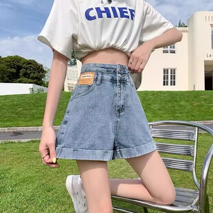 2025新款卷边牛仔阔腿短裤女大码显瘦百搭高腰短款热裤ins网红款