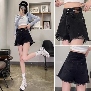 潮流新款黑色牛仔短裤女款夏季爆款高腰显瘦阔腿大码女装辣妹热裤