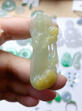 天然翡翠A货冰胶黄翡观音貔貅吊坠