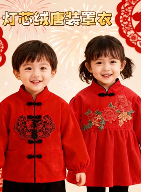 儿童唐装罩衣男女宝宝秋冬红色拜年服反穿衣防水防脏中国风吃饭衣