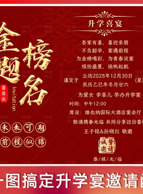 金榜题名升学宴图片单页电子请柬上大学海报邀请函学子宴请帖制作