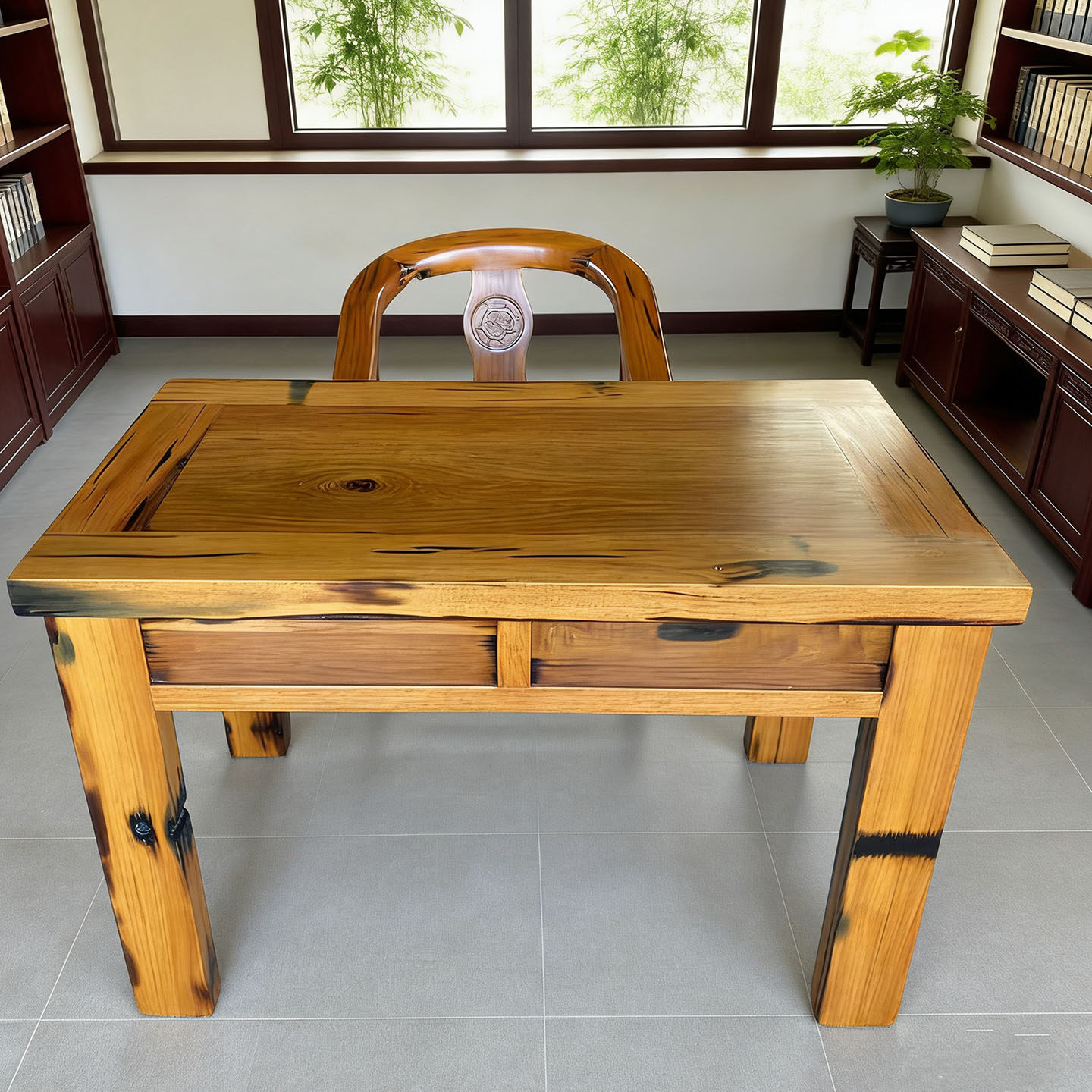定制老船木书桌坤甸木桌椅中古风书房家用小户形学习桌办公电脑桌