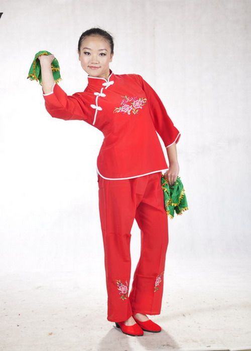 云南民族舞蹈演出服装/半扣白边秧歌装/花灯腰鼓舞台/扇子舞大红3