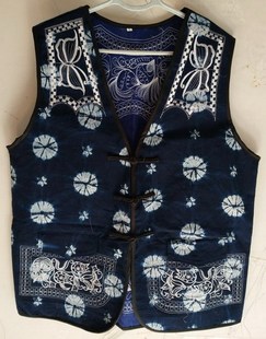 钓鱼休闲马甲马褂/大理白族扎染全棉马夹/民族风服饰特色演出服装