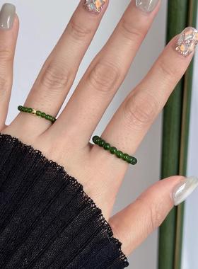 绿玛瑙串珠素圈戒指女生小众设计