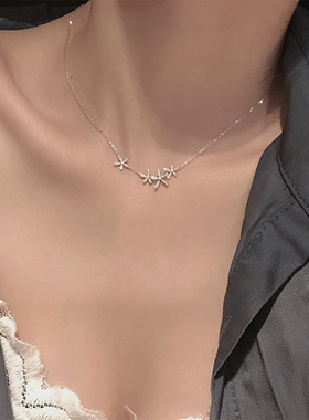 S925纯银小花项链女轻奢小众