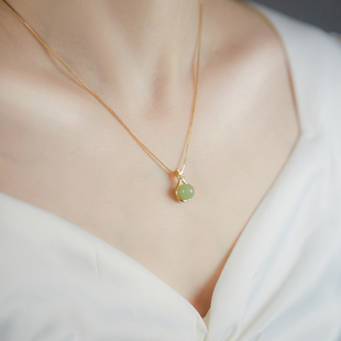 925纯银福袋和田玉项链女轻奢小众吊坠锁骨链2023新款爆款潮颈链