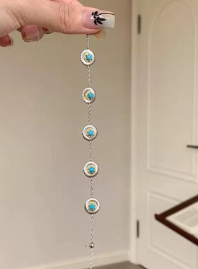 S925纯银中古风拉丝蓝松雏菊手链