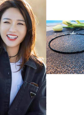 明星同款黑色尖晶石锁骨链项链女