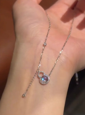 S925纯银幻彩月光石碎钻葫芦项链