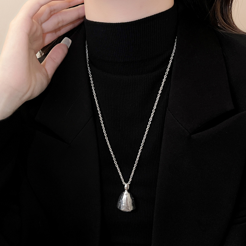 秋冬银色松果吊坠长款项链毛衣链