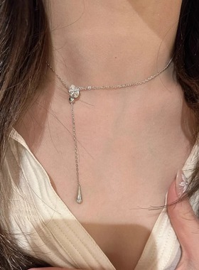 瑞秋同款水滴项链抽拉锁骨链女款