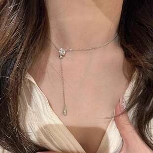 瑞秋同款水滴项链清冷感简约抽拉锁骨链小众高级感choker百搭配饰