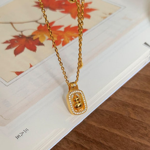 vintage古法转环新中式金葫芦镶钻吊坠项链女复古秋冬新款毛衣链