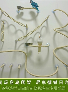 鹦鹉玻璃吸盘站架空中站杠瓷砖车载鸟架外出便携麻绳站杆牡丹玄凤