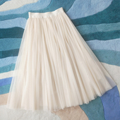 半裙冬裙网纱裙巨美百褶a字半身裙子高腰蓬蓬长款 长裙秋冬新款 女