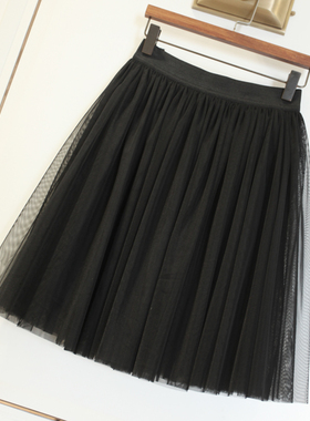 春夏季新款黑色网纱裙小个子高腰半身裙子打底裙短款短裙女装半裙
