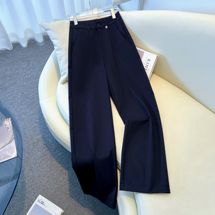 高腰显瘦宽松垂感九分直筒裤 藏青色休闲阔腿裤 薄款 女2025新款 夏季