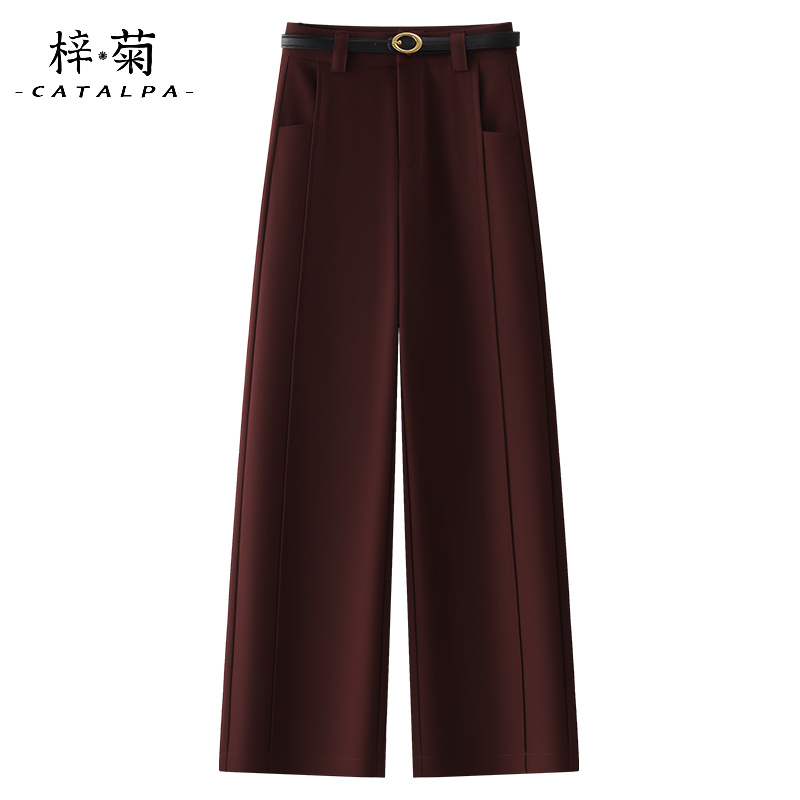安可拉红复古阔腿裤子女秋冬款2025新款高腰显瘦直筒长裤垂感西裤