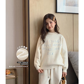 新款 少女韩版 保暖套头针织衫 女大童加绒字母毛衣2025冬季 学生线衫