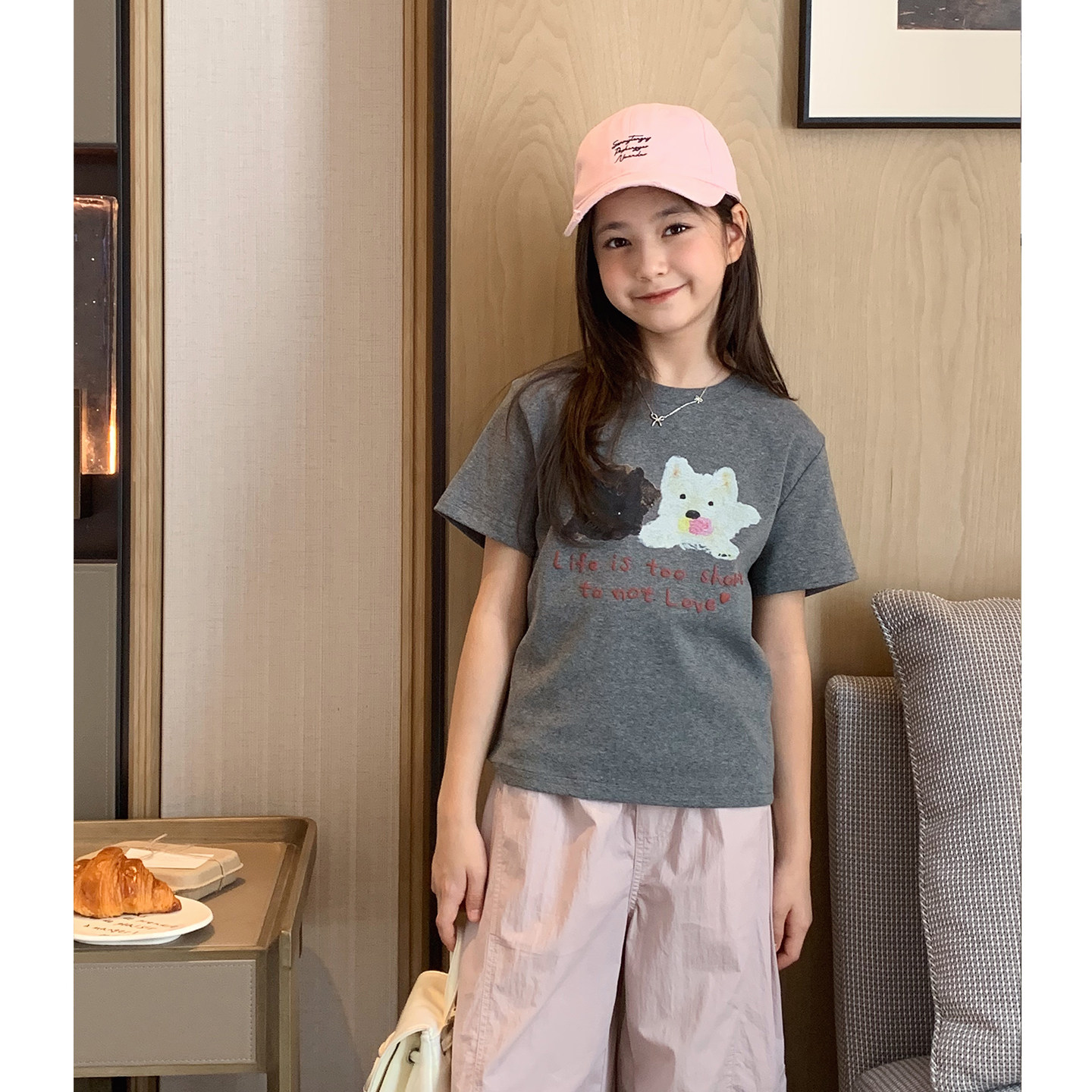 女大童卡通小狗短袖2026夏装新款青少年韩版修身小版T学生短款T恤