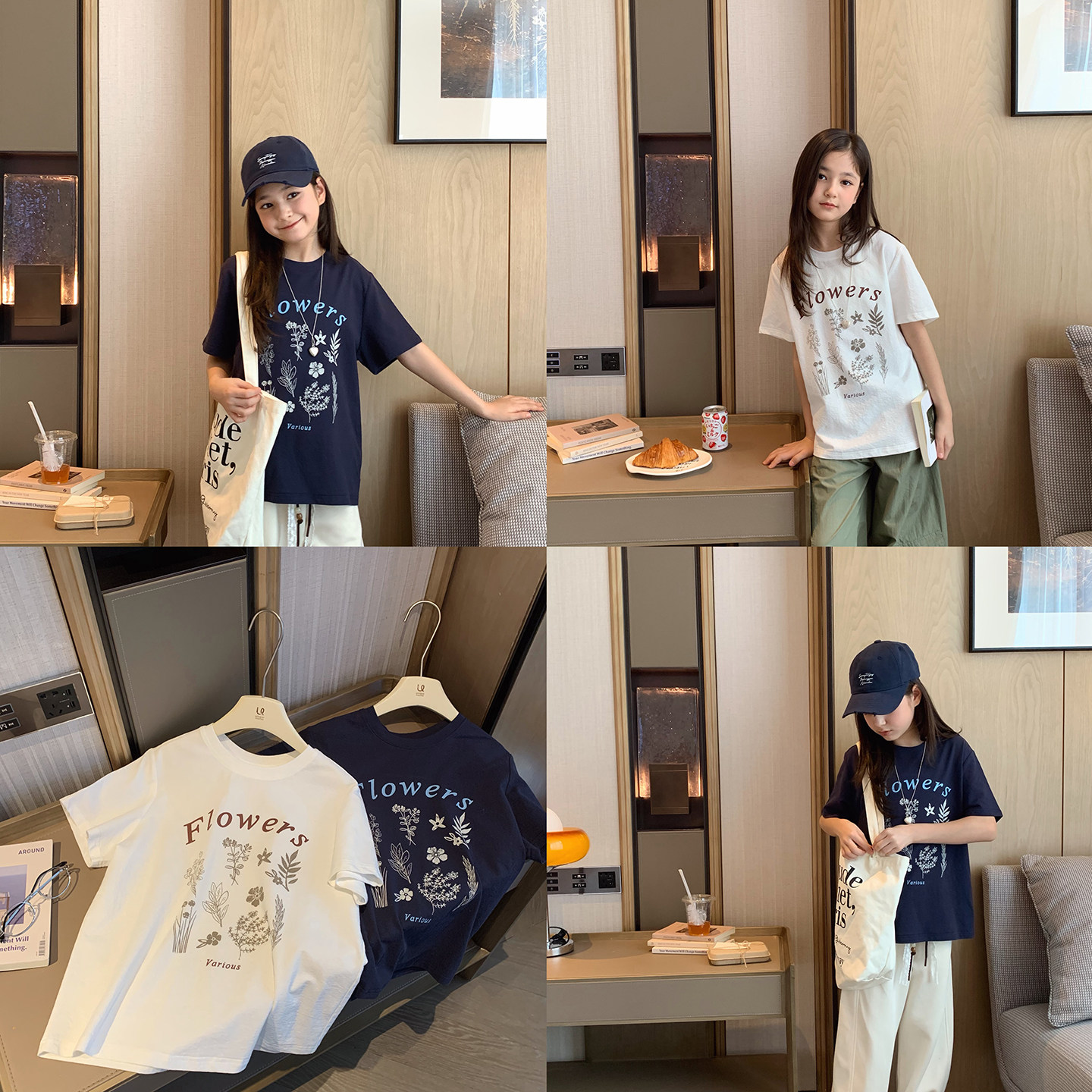 女大童小清新花朵短袖2026夏装新款初中生韩系休闲T恤学生棉T上衣