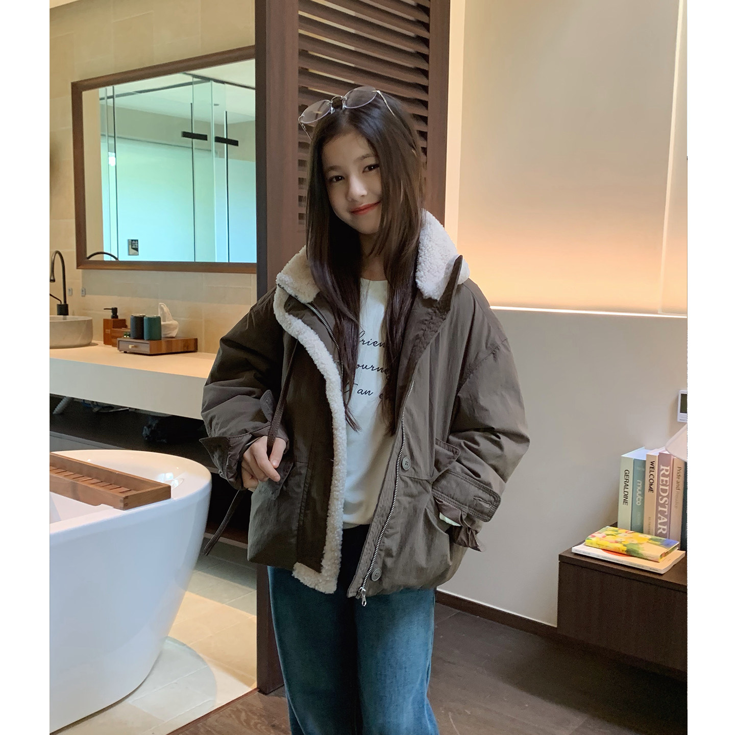 女大童羊羔毛棉衣2026冬季新款青少年保暖夹棉派克服亲子立领外套