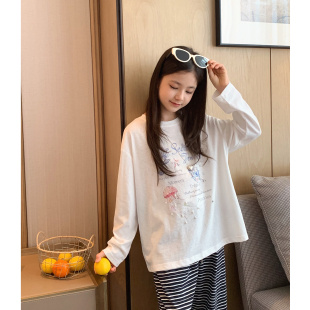 女大童度假防晒长袖2026夏季新款青少年韩版慵懒薄棉T恤初中生潮T